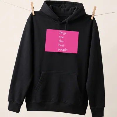 Modern minimalist Dogs are the best people t-shirt in pink and white. — printed on a unisex hoodie
