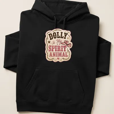 Vintage western style t-shirt with pink and gold lettering and a cowboy hat graphic — printed on a unisex hoodie