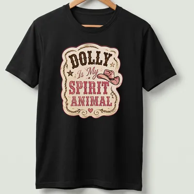 Vintage western style t-shirt with pink and gold lettering and a cowboy hat graphic