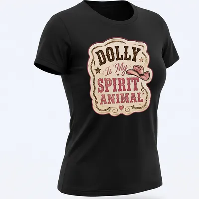 Vintage western style t-shirt with pink and gold lettering and a cowboy hat graphic — printed on a women's shirt