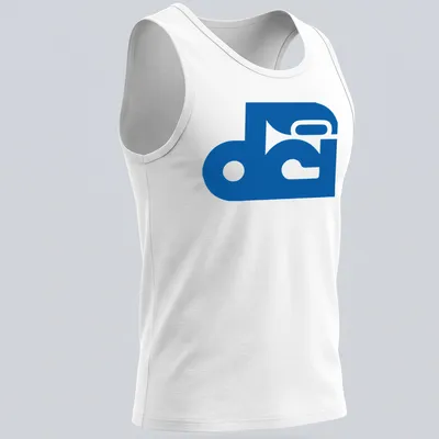 Minimalist blue symbol representing space rock music on a — printed on a tank top