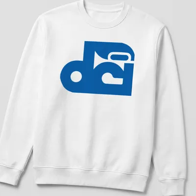 Minimalist blue symbol representing space rock music on a — printed on a unisex sweatshirt