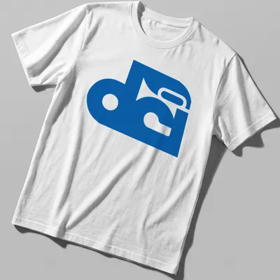Minimalist blue symbol representing space rock music on a T-shirt