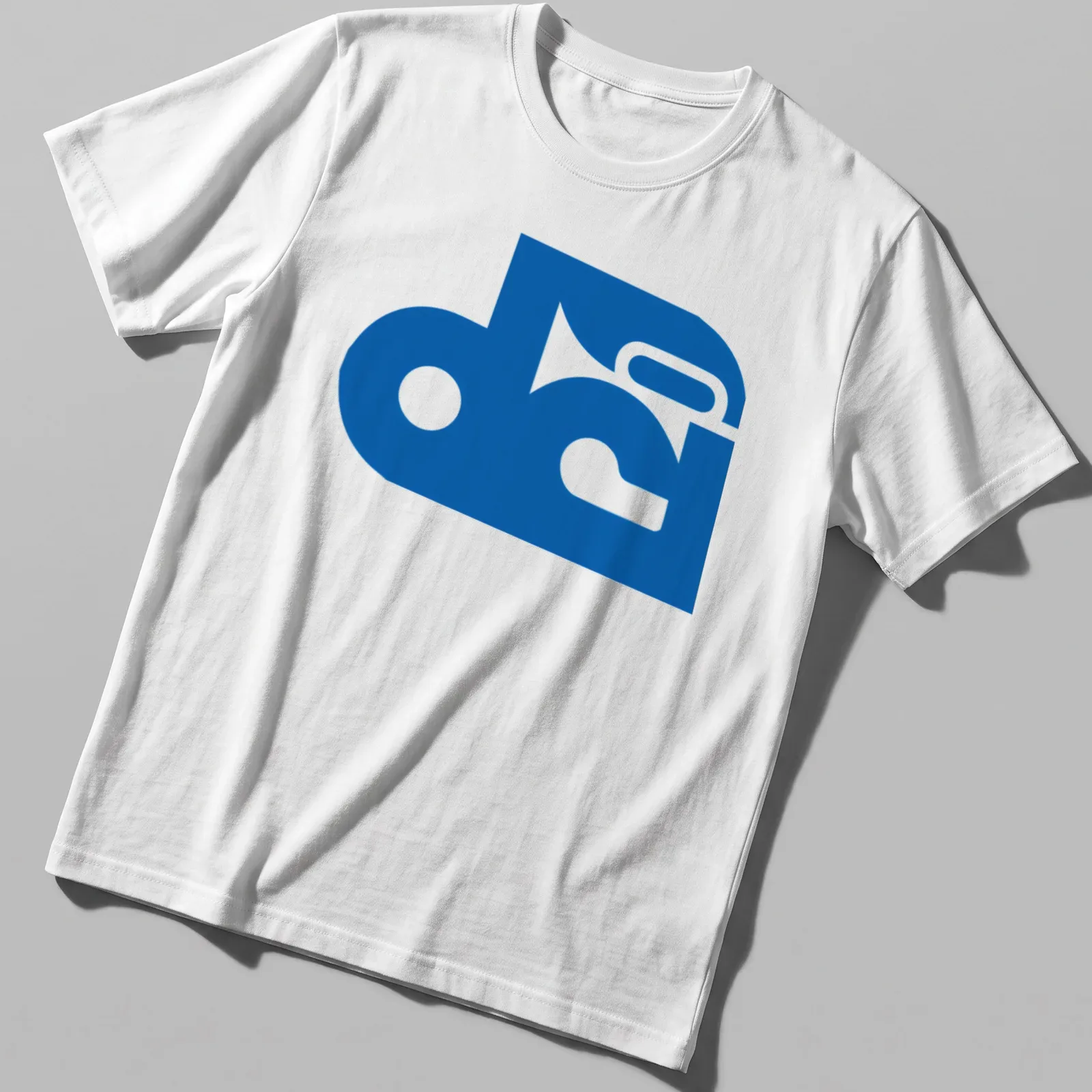 Minimalist blue symbol representing space rock music on a — printed on a unisex t-shirt