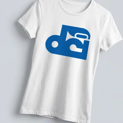 Minimalist blue symbol representing space rock music on a — printed on a women's shirt