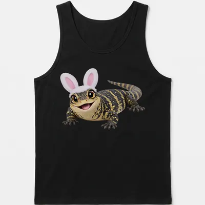 Cartoon-style Easter Lace Monitor with bunny ears in vibrant colors — printed on a tank top