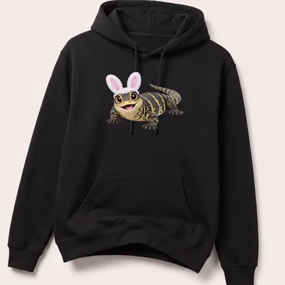 Cartoon-style Easter Lace Monitor with bunny ears in vibrant colors — printed on a unisex hoodie