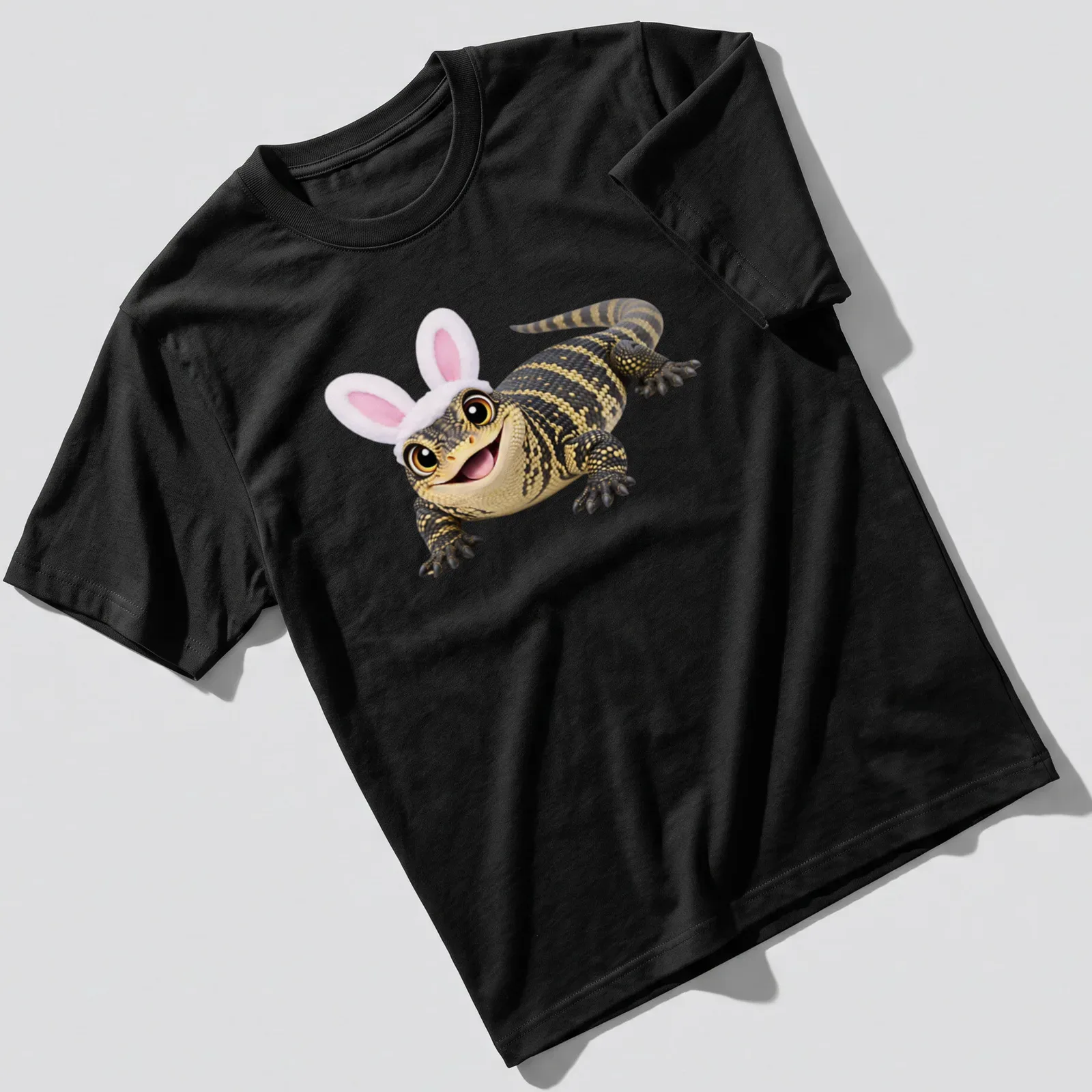 Cartoon-style Easter Lace Monitor with bunny ears in vibrant colors — printed on a unisex t-shirt
