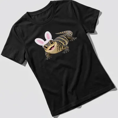 Cartoon-style Easter Lace Monitor with bunny ears in vibrant colors — printed on a women's shirt