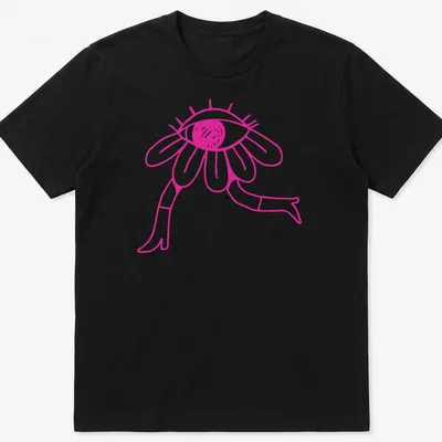 Simple line art of a pink eye flower with black outline