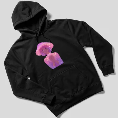 Whimsical illustration of a fairy girl next to a glowing pink mushroom — printed on a unisex hoodie