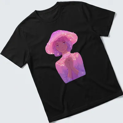 Whimsical illustration of a fairy girl next to a glowing pink mushroom