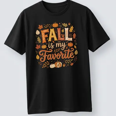 Whimsical illustration of pumpkins and autumn leaves with text 'FALL is my Favorite'