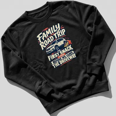 Bold vintage Family Road Trip t-shirt featuring a car and printed text — printed on a unisex sweatshirt