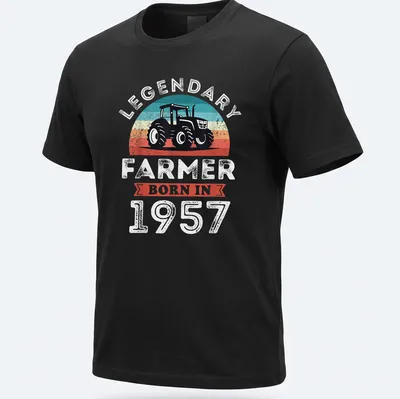 Retro distressed t-shirt with tractor and text for a legendary farmer born in 1957
