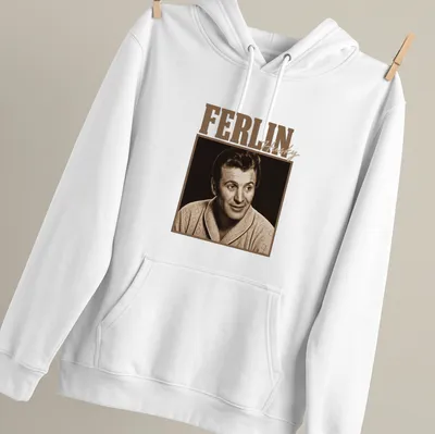 Vintage-inspired Ferlin Husky t-shirt with a classic portrait in warm tones — printed on a unisex hoodie