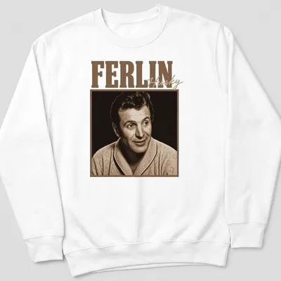 Vintage-inspired Ferlin Husky t-shirt with a classic portrait in warm tones — printed on a unisex sweatshirt