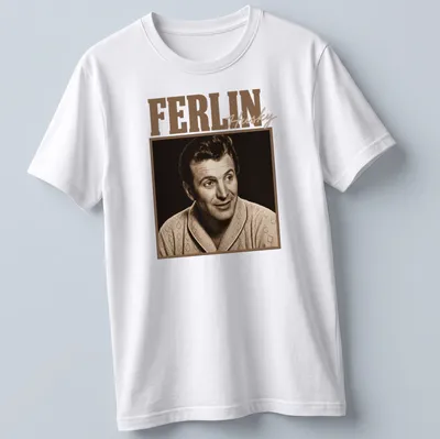 Vintage-inspired Ferlin Husky t-shirt with a classic portrait in warm tones