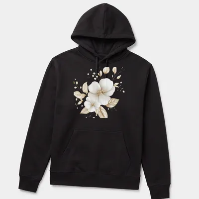 Botanical illustration of magnolia flowers on a soft beige background — printed on a unisex hoodie