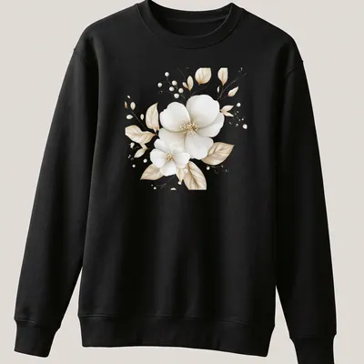 Botanical illustration of magnolia flowers on a soft beige background — printed on a unisex sweatshirt