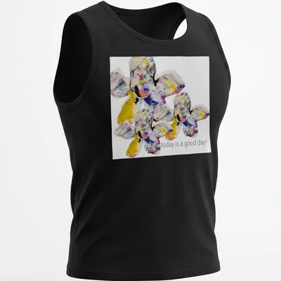 Abstract floral design with uplifting text 'today is a good day!'. — printed on a tank top