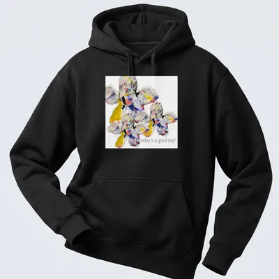 Abstract floral design with uplifting text 'today is a good day!'. — printed on a unisex hoodie