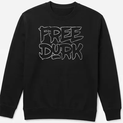 Bold graffiti style shirt with the phrase Free Durk in white on gray — printed on a unisex sweatshirt