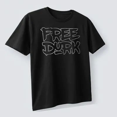 Bold graffiti style shirt with the phrase Free Durk in white on gray — printed on a unisex t-shirt (angled view)