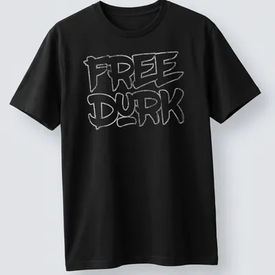 Bold graffiti style shirt with the phrase Free Durk in white on gray