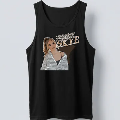 Pop art design featuring the name Freya Skye with a woman illustration — printed on a tank top