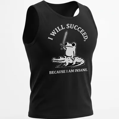 Kawaii line-art shirt depicting a frog riding a crocodile with motivational text — printed on a tank top
