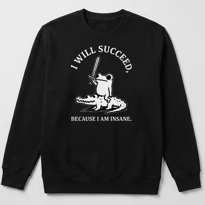 Kawaii line-art shirt depicting a frog riding a crocodile with motivational text — printed on a unisex sweatshirt