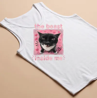 Illustration of a black and white cat with text 'the beast inside me' in playful font.