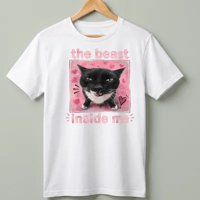 Illustration of a black and white cat with text 'the beast inside me' in playful font.