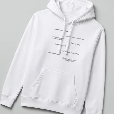 Handwritten humorous comments printed in black on a white — printed on a unisex hoodie