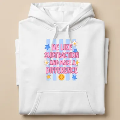 Colorful t-shirt with playful math teacher graphics and humorous text — printed on a unisex hoodie