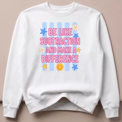 Colorful t-shirt with playful math teacher graphics and humorous text — printed on a unisex sweatshirt