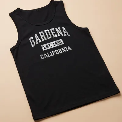 Vintage Gardena California shirt with established lettering in white — printed on a tank top