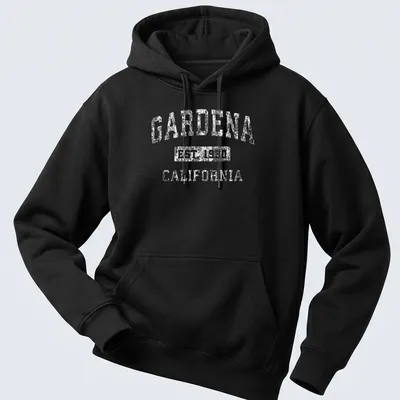 Vintage Gardena California shirt with established lettering in white — printed on a unisex hoodie