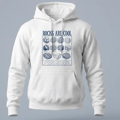 Vintage geology chart featuring various rock types and descriptions — printed on a unisex hoodie