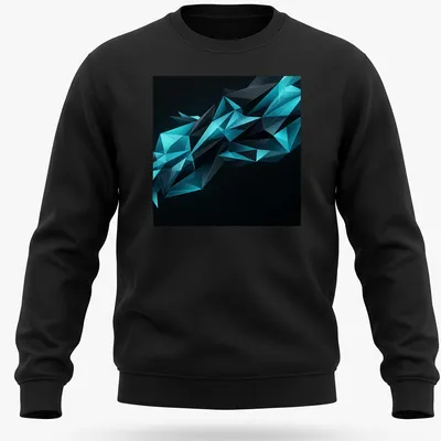 Modern abstract design featuring geometric polygon crystal shards in dark cyan and teal — printed on a unisex sweatshirt