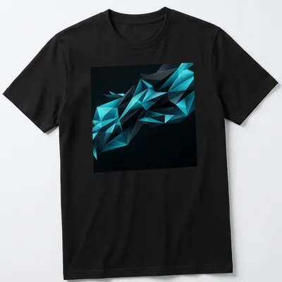 Modern abstract design featuring geometric polygon crystal shards in dark cyan and teal