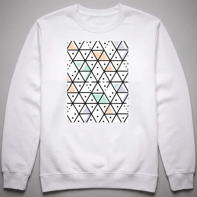 Modern seamless geometric triangle pattern in black, white, peach, mint green, and lavender. — printed on a unisex sweatshirt