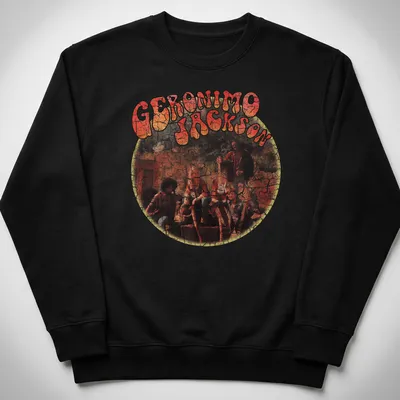 Retro distressed t-shirt featuring the name 'Geronimo Jackson' in bold lettering — printed on a unisex sweatshirt