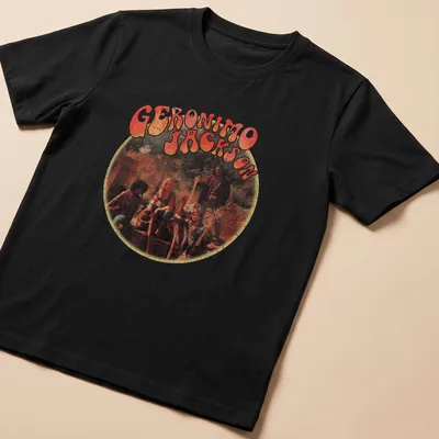 Retro distressed t-shirt featuring the name 'Geronimo Jackson' in bold lettering — printed on a unisex t-shirt