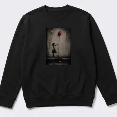 Illustration of a girl reaching for a red balloon with text 1804 1929 1937 1984 — printed on a unisex sweatshirt