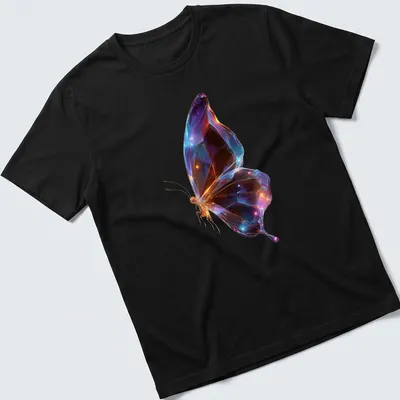 Geometric butterfly design in glowing colors against a black background