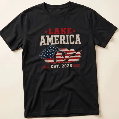 Vintage distressed Lake America T-shirt with patriotic text