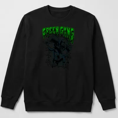 Comic book style t-shirt featuring a green monster with 'GREEN GANG' text. — printed on a unisex sweatshirt