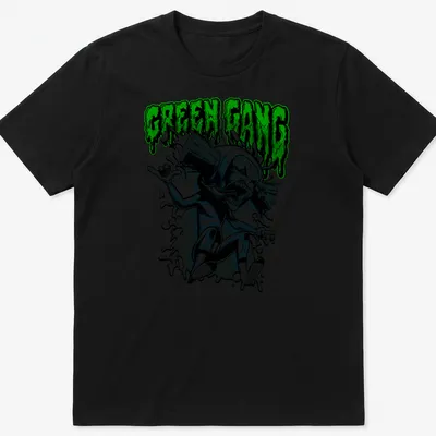 Comic book style t-shirt featuring a green monster with 'GREEN GANG' text.